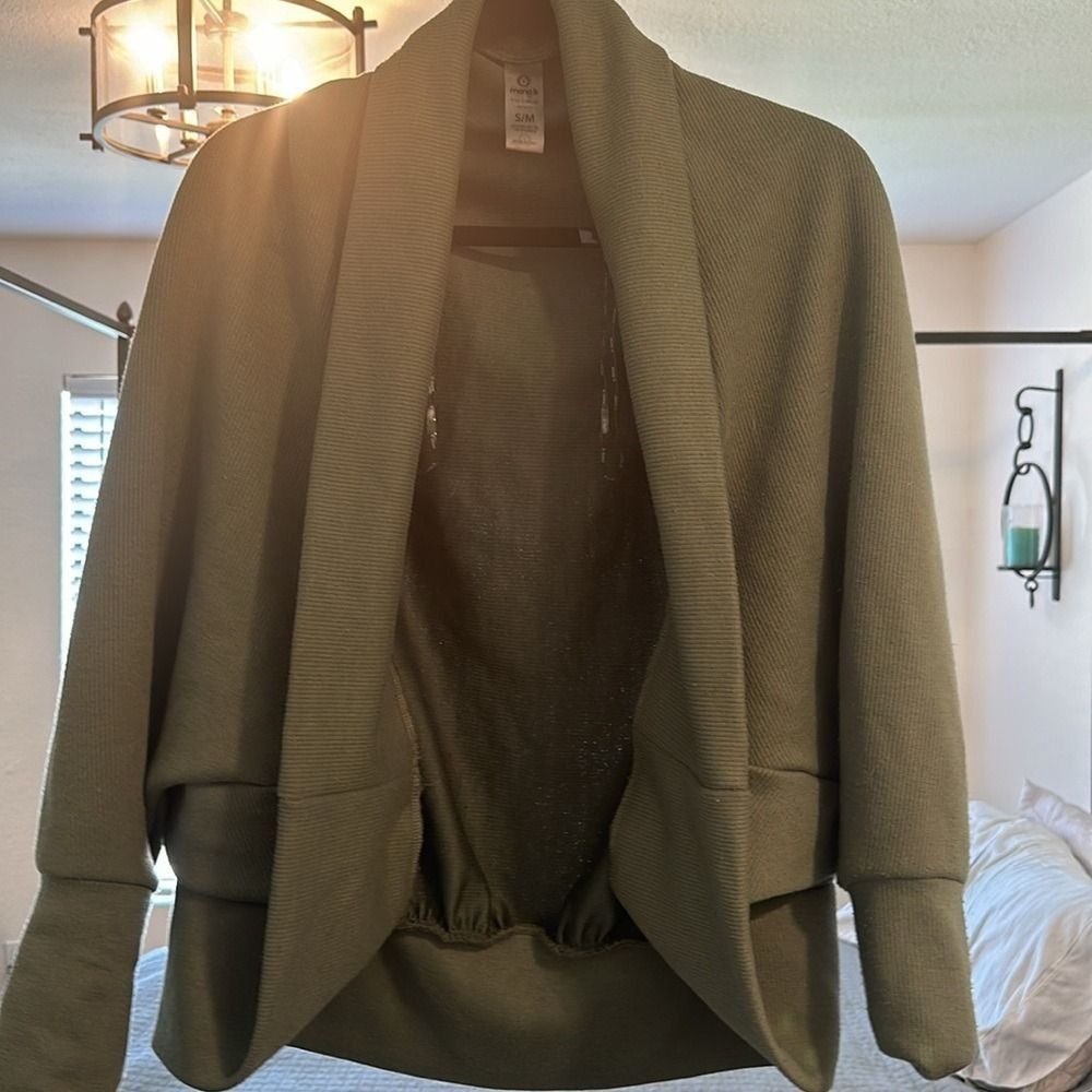 Mono B Olive Green Open‎ Front Cardigan Sweater S/M - Picture 5 of 7